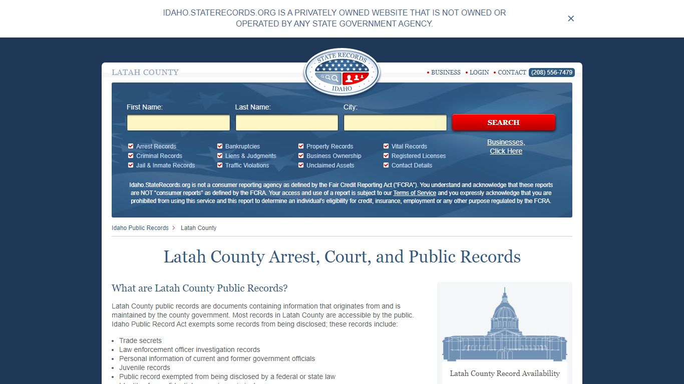 Latah County Arrest, Court, and Public Records