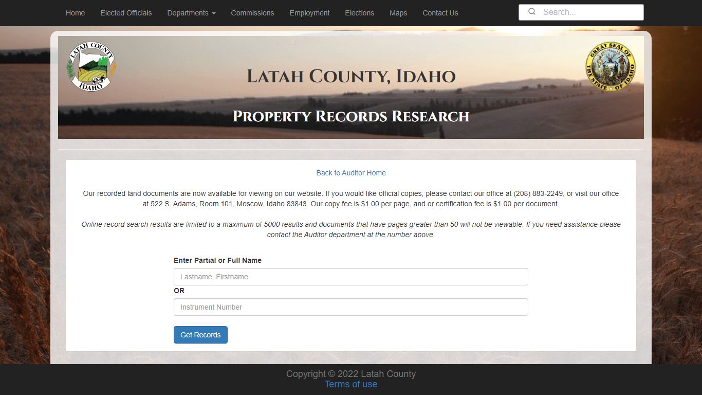 Property Records Research - Latah County Seal