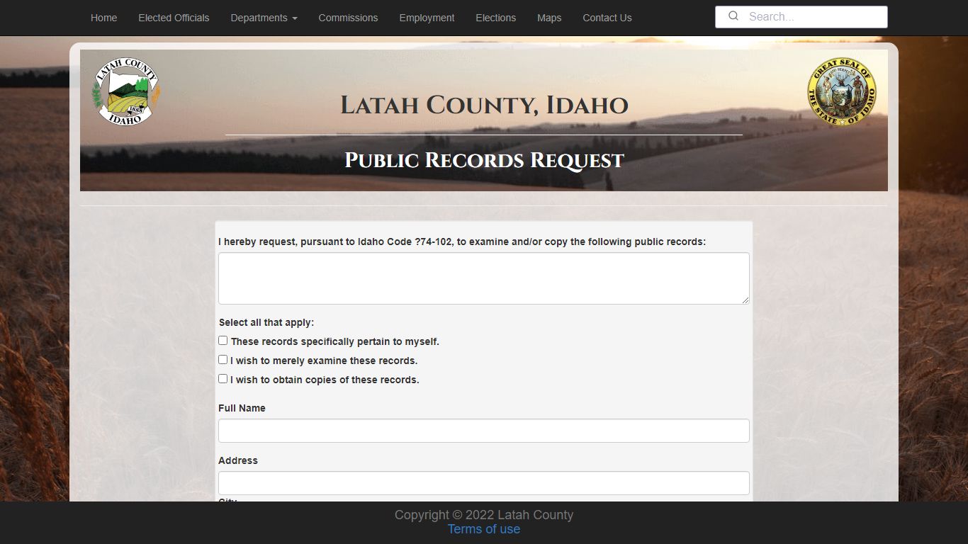 Public Records Request - Latah County